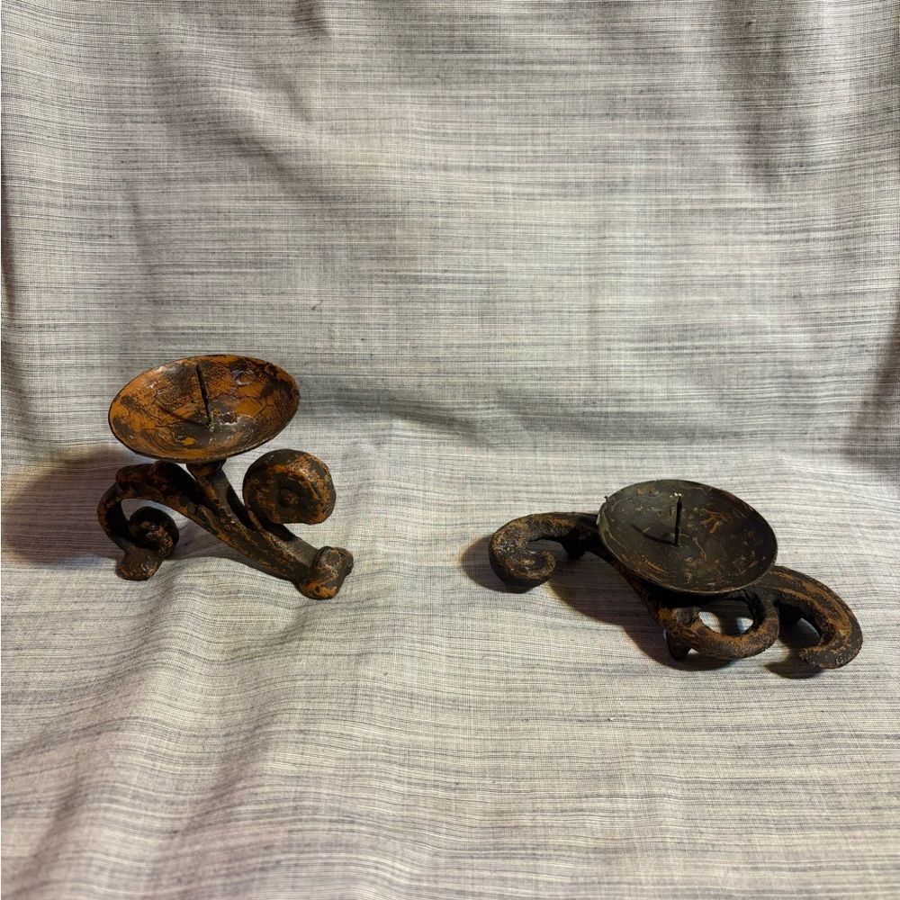 Rustic Brown Swirl Candle Holders